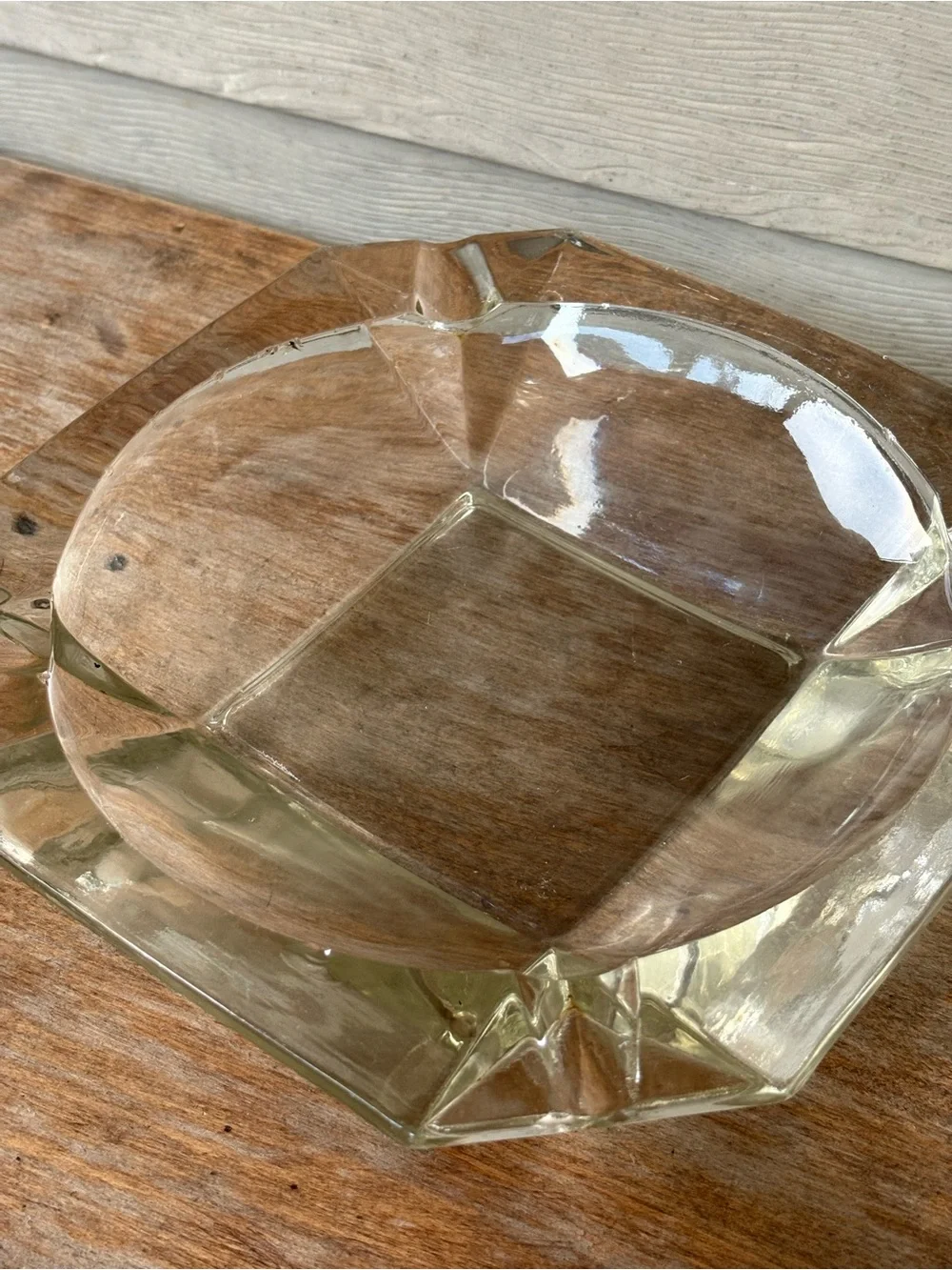 VTG ashtray is a Mid-Century Modern heavy, clear glass item